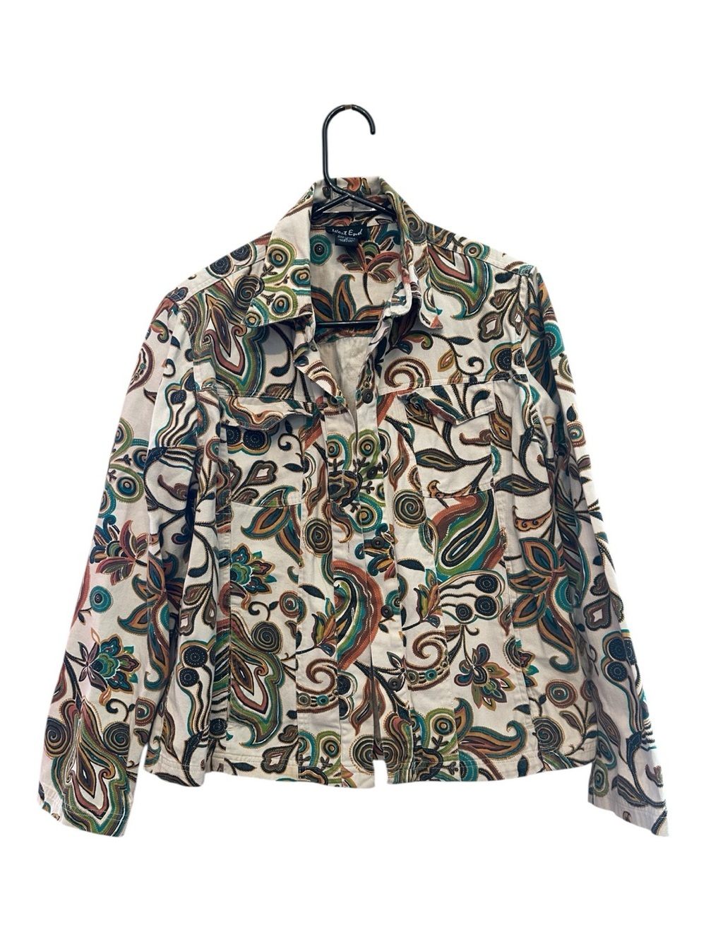 Vintage Y2K Era West Elm Boho Floral Paisley Jean Jacket in Rustic Colors Small